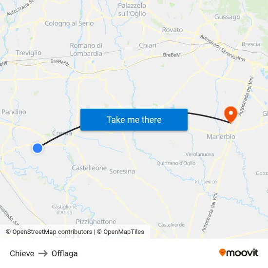 Chieve to Offlaga map