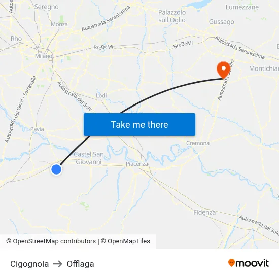 Cigognola to Offlaga map