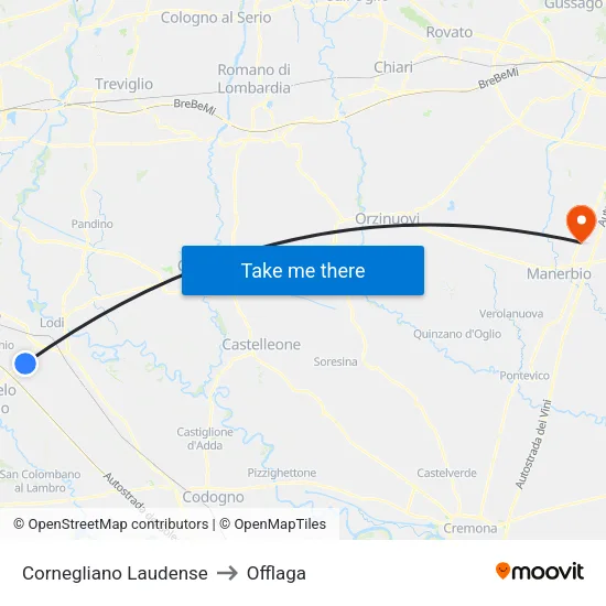 Cornegliano Laudense to Offlaga map