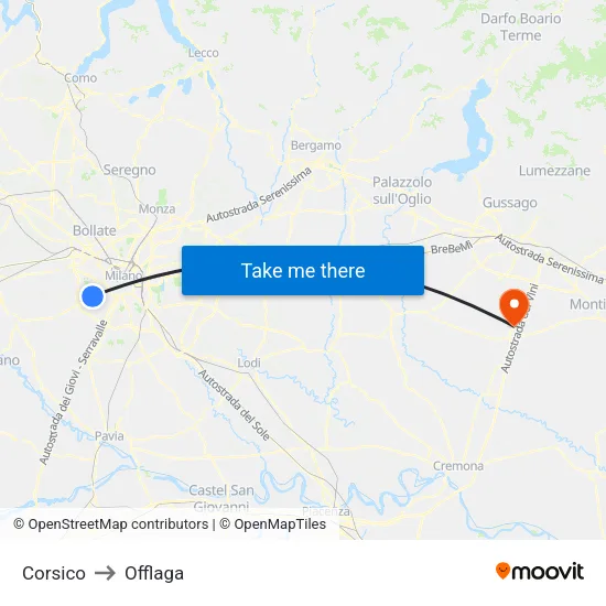 Corsico to Offlaga map