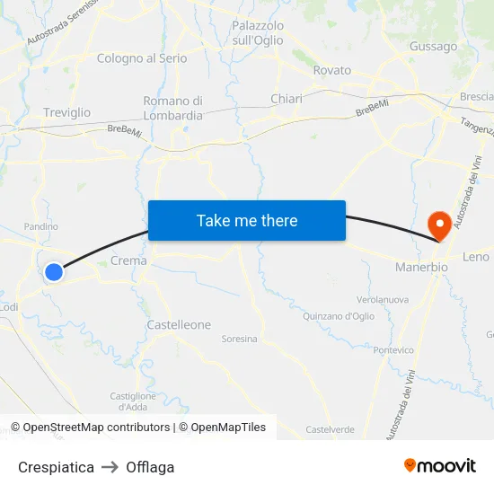 Crespiatica to Offlaga map