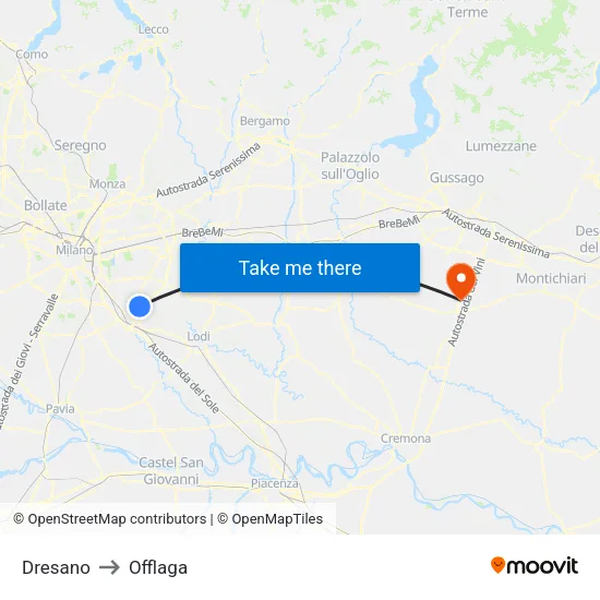 Dresano to Offlaga map