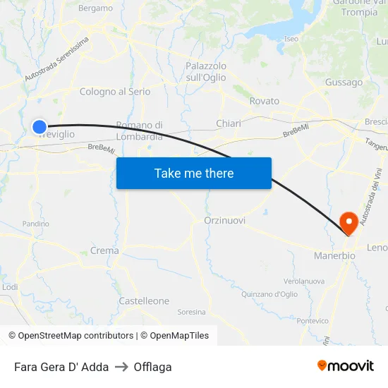 Fara Gera D' Adda to Offlaga map
