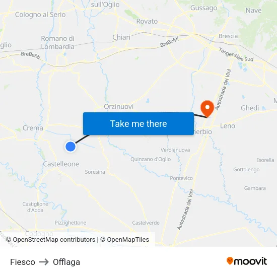 Fiesco to Offlaga map