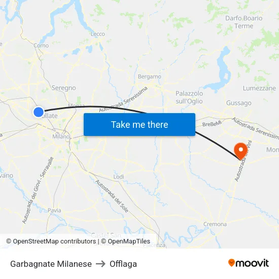 Garbagnate Milanese to Offlaga map