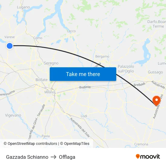 Gazzada Schianno to Offlaga map
