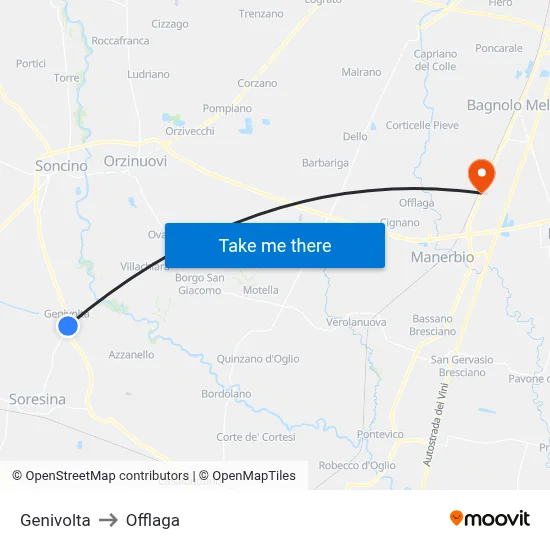 Genivolta to Offlaga map