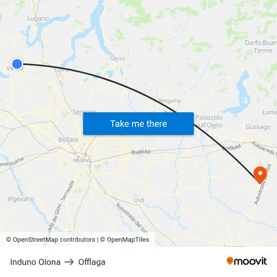 Induno Olona to Offlaga map
