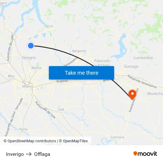 Inverigo to Offlaga map