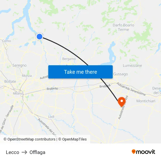 Lecco to Offlaga map