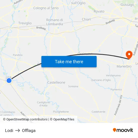 Lodi to Offlaga map