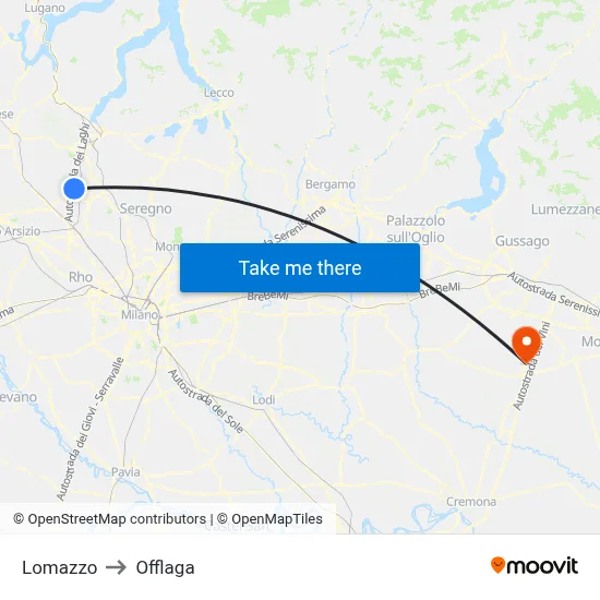 Lomazzo to Offlaga map