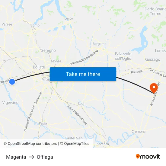 Magenta to Offlaga map