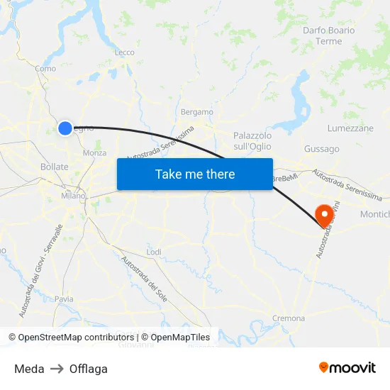 Meda to Offlaga map