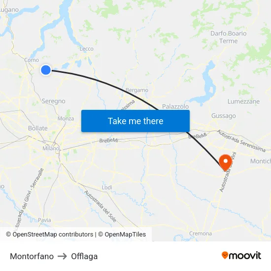 Montorfano to Offlaga map