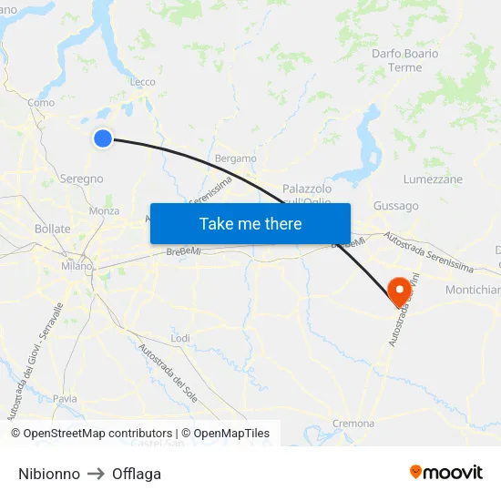 Nibionno to Offlaga map