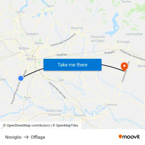 Noviglio to Offlaga map