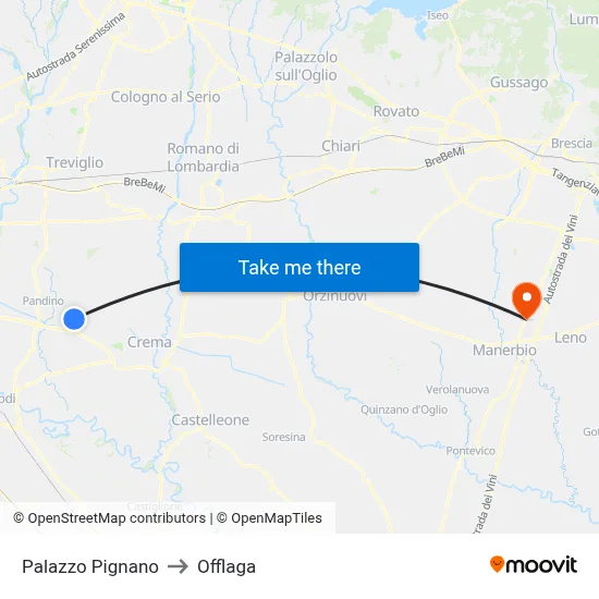 Palazzo Pignano to Offlaga map