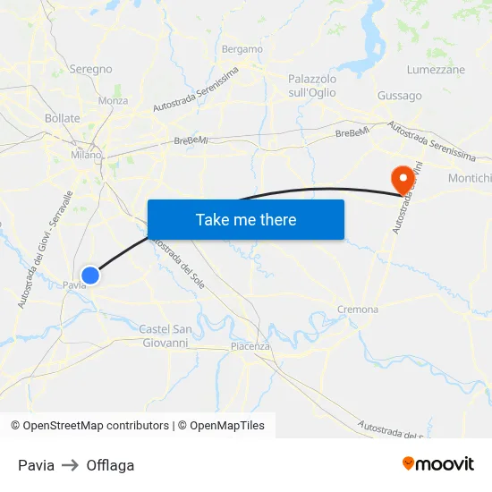Pavia to Offlaga map