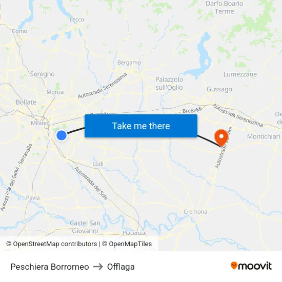 Peschiera Borromeo to Offlaga map