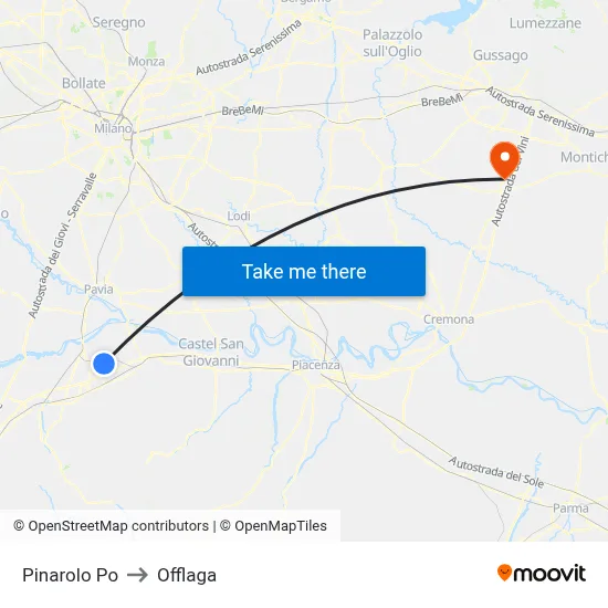 Pinarolo Po to Offlaga map