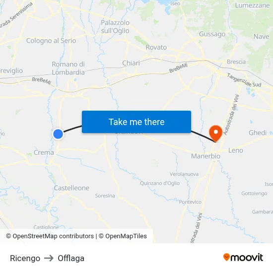 Ricengo to Offlaga map