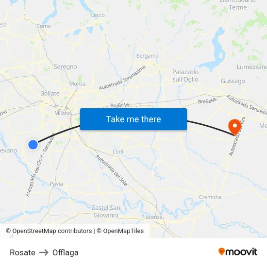 Rosate to Offlaga map