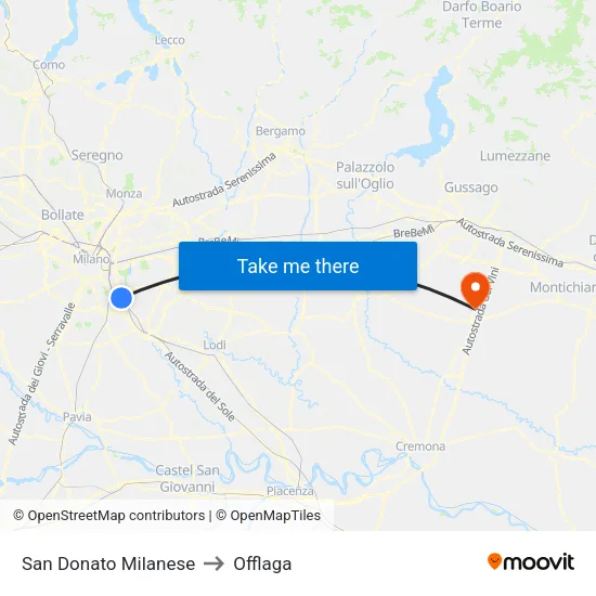 San Donato Milanese to Offlaga map