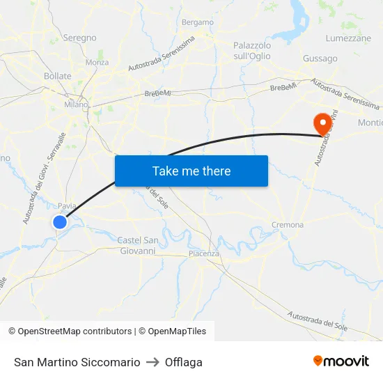 San Martino Siccomario to Offlaga map