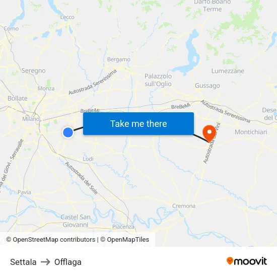 Settala to Offlaga map
