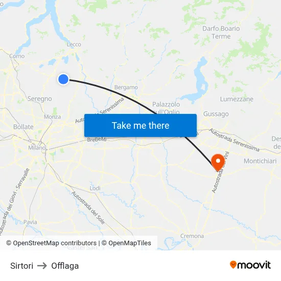 Sirtori to Offlaga map