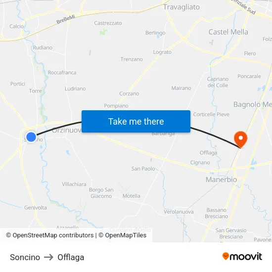Soncino to Offlaga map