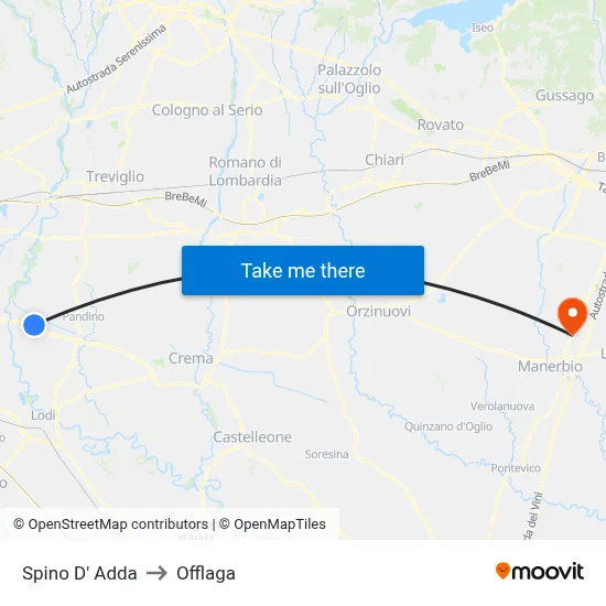 Spino D' Adda to Offlaga map