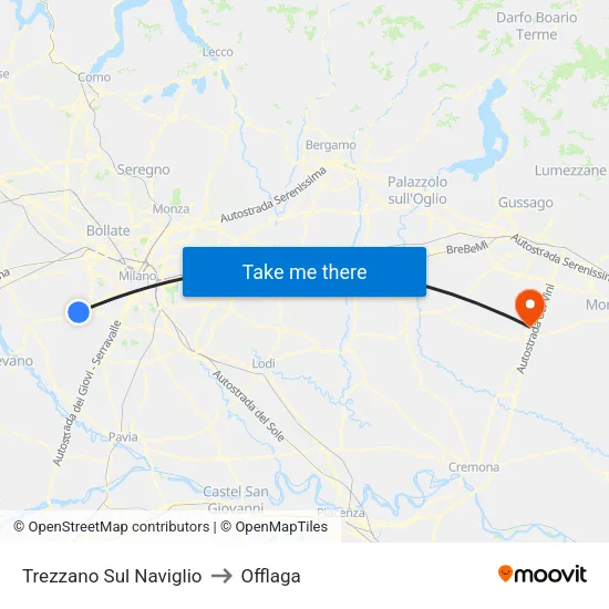Trezzano Sul Naviglio to Offlaga map