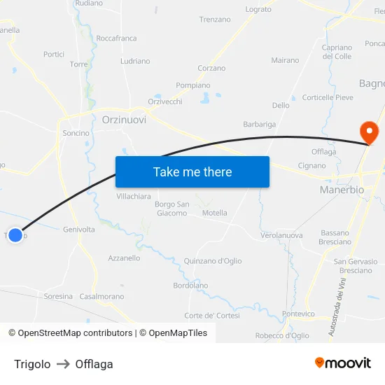 Trigolo to Offlaga map