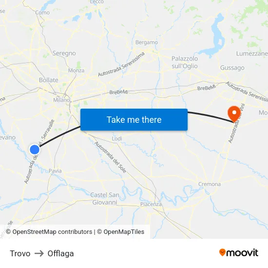 Trovo to Offlaga map