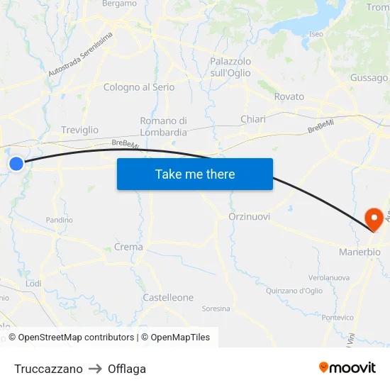 Truccazzano to Offlaga map