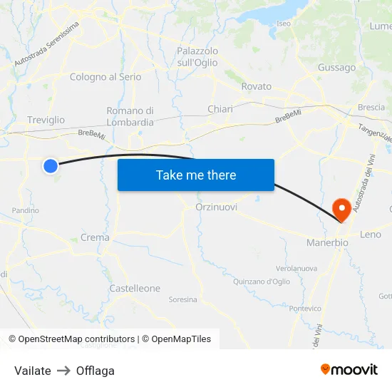 Vailate to Offlaga map