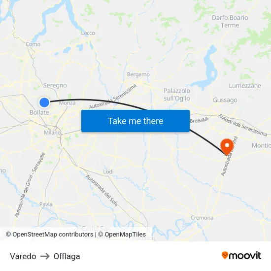 Varedo to Offlaga map