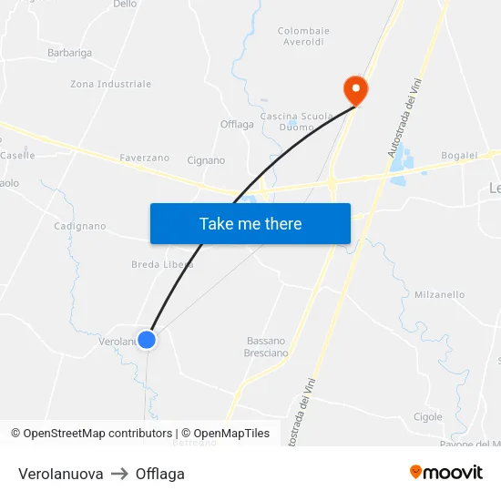 Verolanuova to Offlaga map