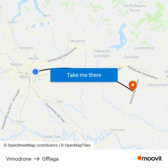 Vimodrone to Offlaga map