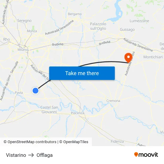Vistarino to Offlaga map