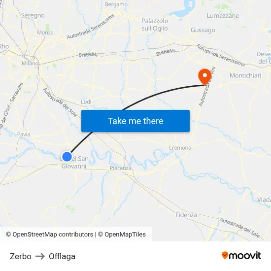 Zerbo to Offlaga map