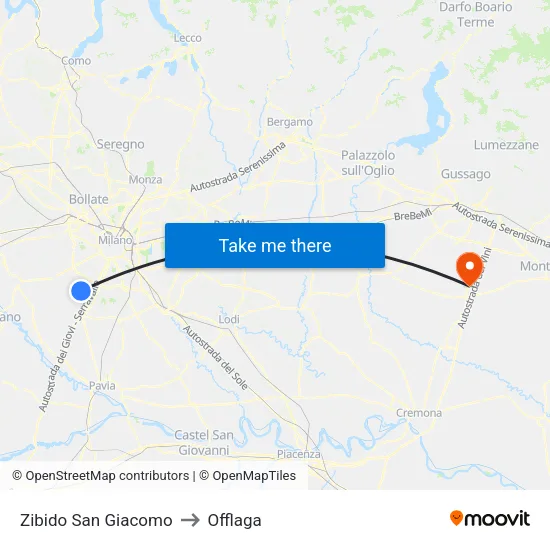 Zibido San Giacomo to Offlaga map