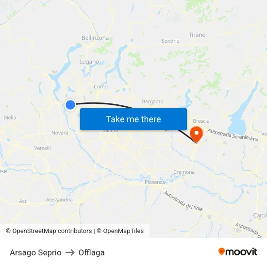 Arsago Seprio to Offlaga map