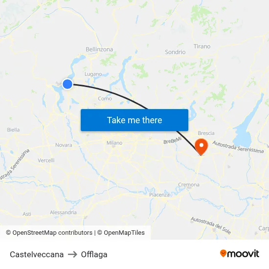 Castelveccana to Offlaga map