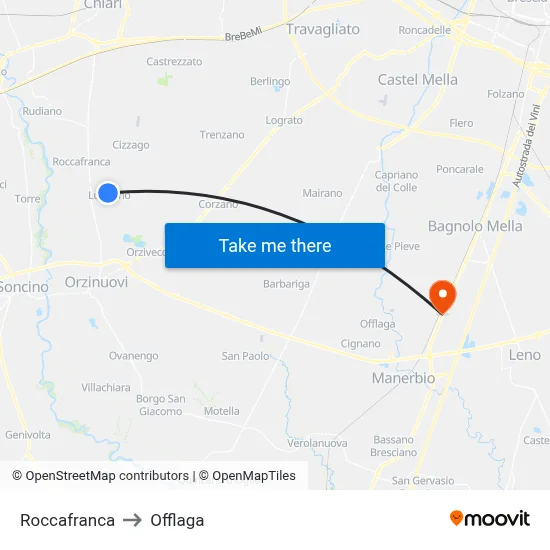 Roccafranca to Offlaga map
