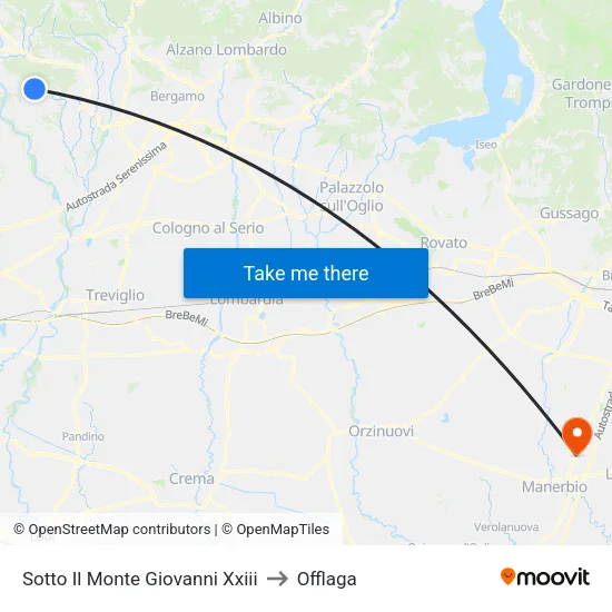Sotto Il Monte Giovanni Xxiii to Offlaga map