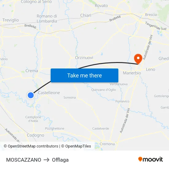 Moscazzano to Offlaga map