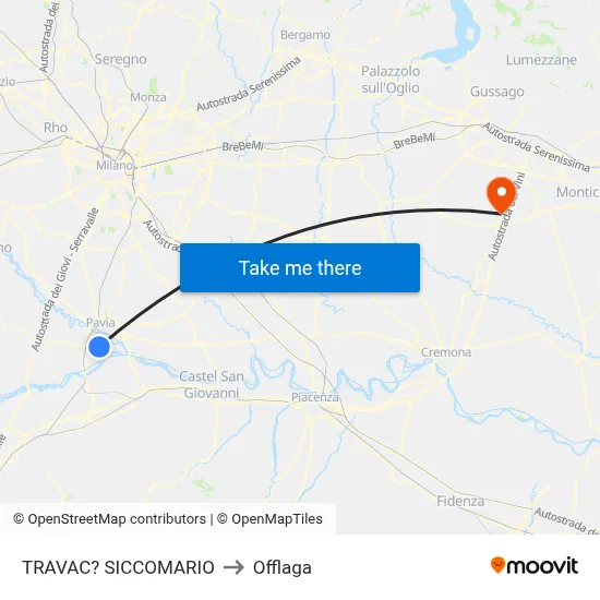 Travacò Siccomario to Offlaga map